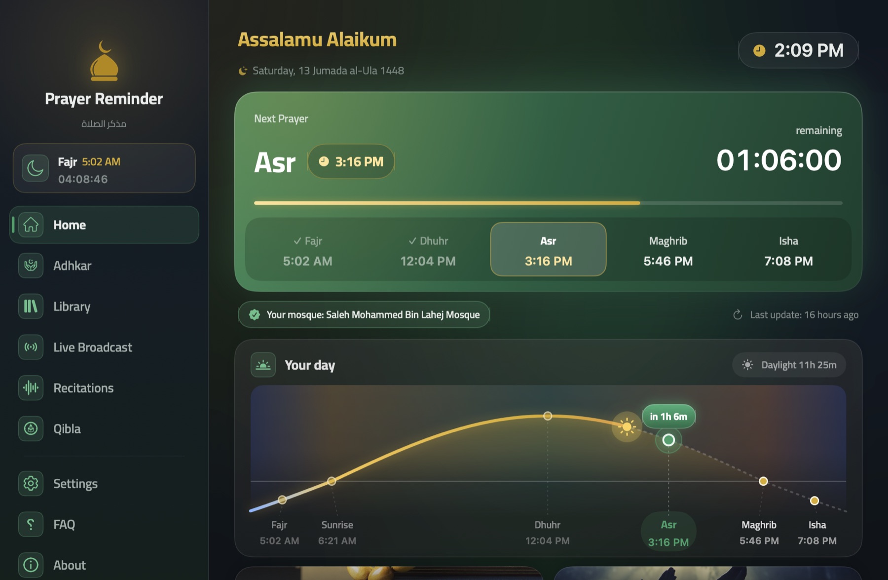 Prayer Reminder on Mac: the next prayer, its countdown and the day's path